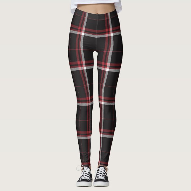 Leggings Tartán patrón revestido rojo negro rayado blanco (Anverso)