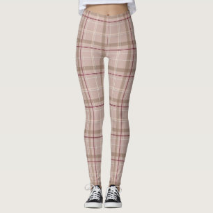 Leggings Tartan Plaid Burgundy Tan Pink Piernas