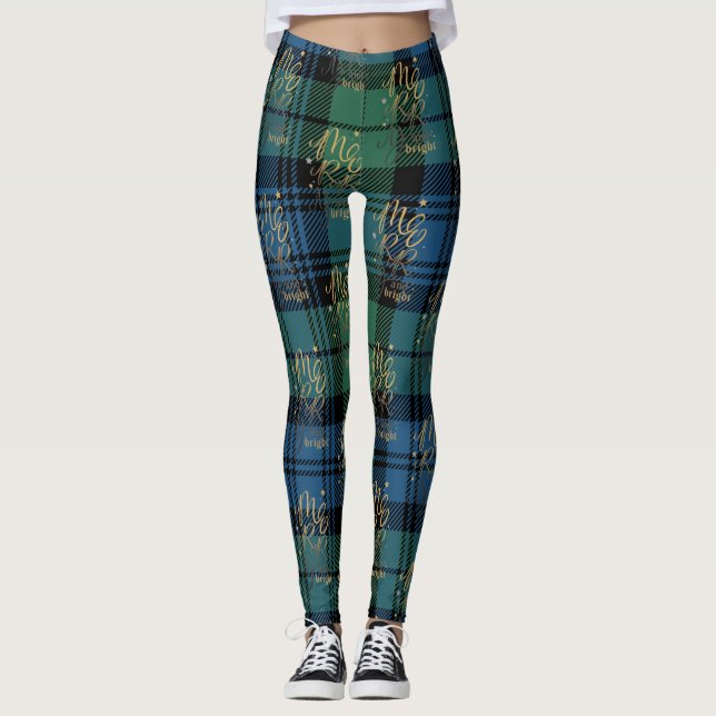Leggings Tartán Plaid Campbell Merry y Navidades brillantes (Anverso)