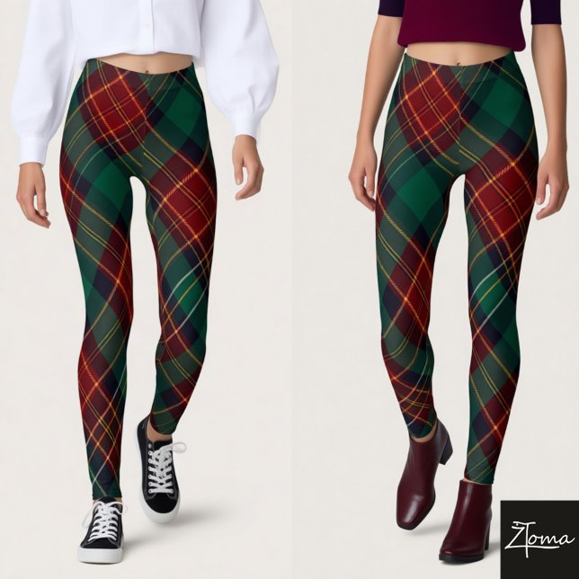 Leggings Tartan Plaid Diagonal Rojo Verde Tradicional (Subido por el creador)