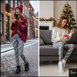 Leggings Tartan Plaid Monocromo Escala de Grises Diagonal