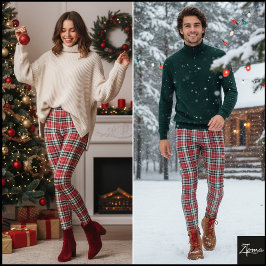 Leggings Tartan Plaid Verde Rojo Denso de Navidad