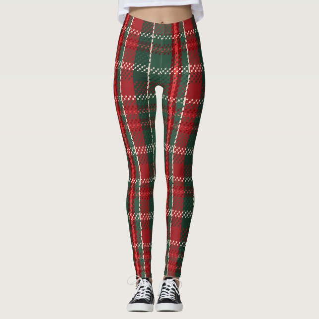 Leggings Tartan Rojo Verde Navidad Profundo (Anverso)