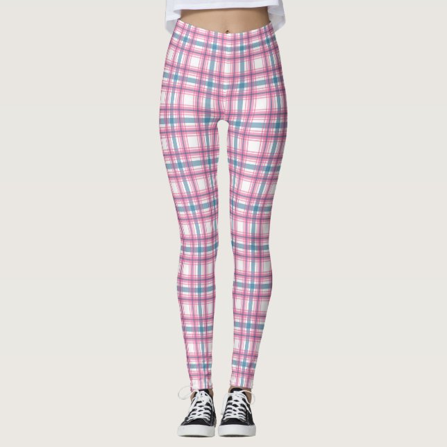 Leggings Tartán Rosa Y Azul Acogedor (Anverso)