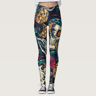 Leggings Tatuaje de cráneo vintage legua