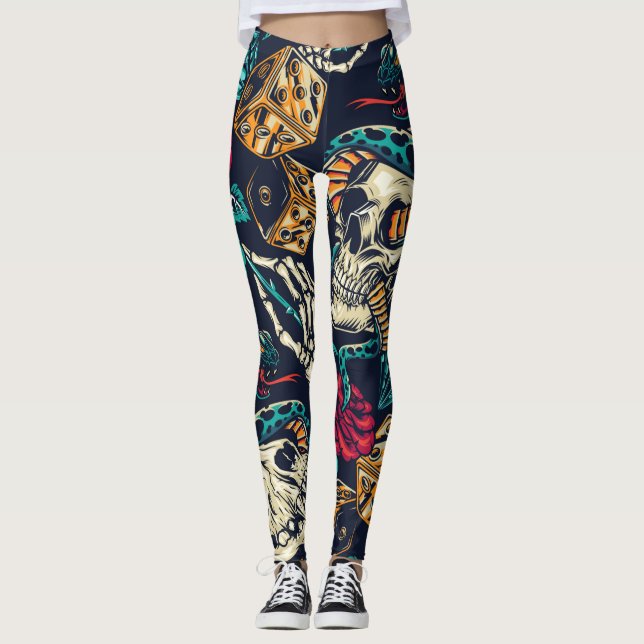Leggings Tatuaje de cráneo vintage legua (Anverso)