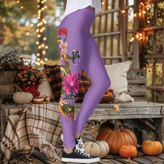 Leggings Tatuaje de dragón chino verde en negrita con flor 