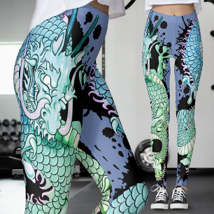 Leggings Tatuaje de dragón con azul de aciano y salpicadura