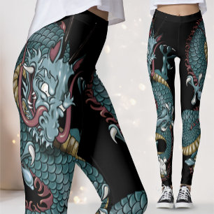 Leggings Tatuaje de dragón gótico en negro