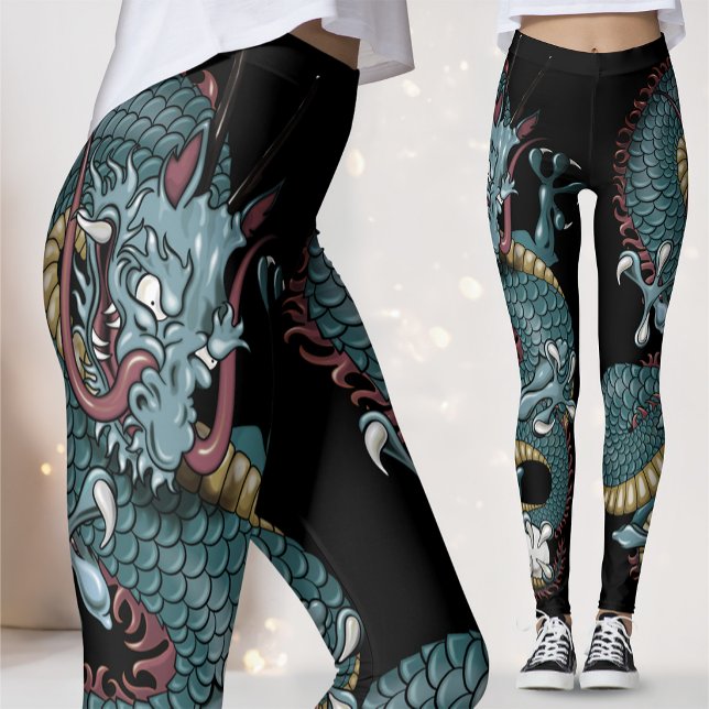 Leggings Tatuaje de dragón gótico en negro (Subido por el creador)