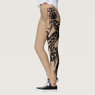 Leggings Tatuaje de dragón tribal negro en color de piel