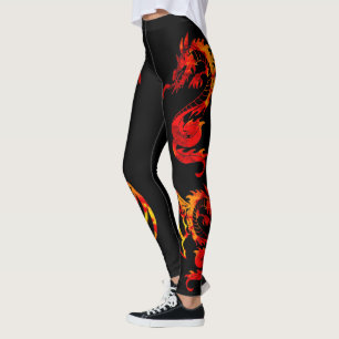 Leggings Tatuaje del dragón rojo de fuego