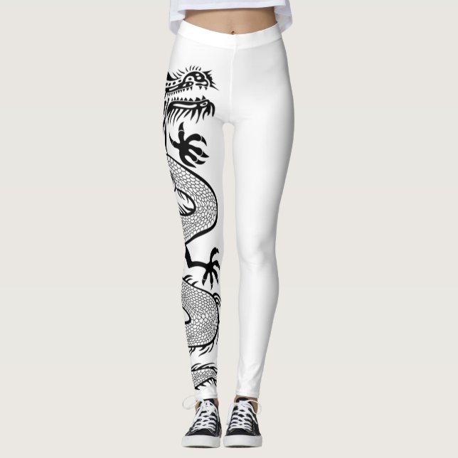 Leggings Tatuaje Dragón Férreo En Fondo De Color Blanco (Anverso)