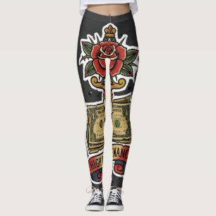 Leggings Tatuaje Flash Rosa Daga Dinero Alto Mantenimiento 