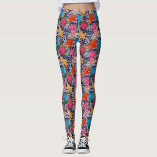 Leggings Tatuaje Japonés de Pez Koi con Patrón Floral de Ol