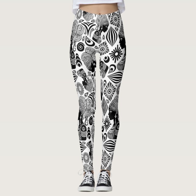Leggings Tatuaje tribal de retrato Chica africano (Anverso)