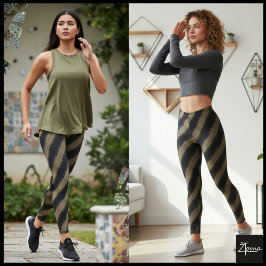 Leggings Taupe Negro Glitch Tejido a Rayas Diagonales
