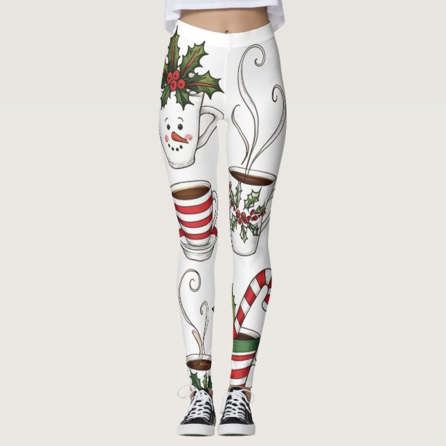 Leggings Tazas de té divertidas en navidad (Anverso)
