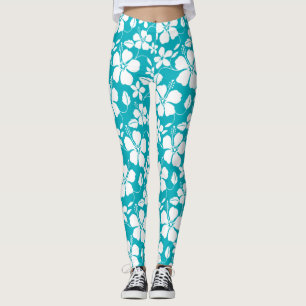 LEGGINGS TEAL HULA HAWAIANA (HIBISCO)