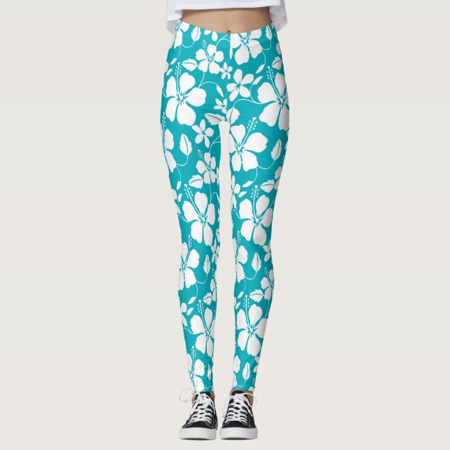LEGGINGS TEAL HULA HAWAIANA (HIBISCO) (Anverso)