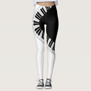 Leggings Teclado de piano Diseño de música en blanco y negr