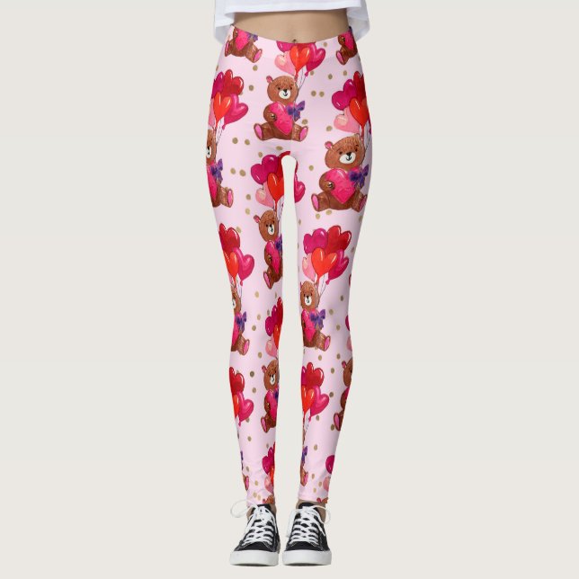 Leggings Teddy Bear With Heart Balloons Pattern (Anverso)