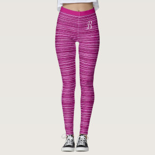 Leggings Tejido de rayas rosadas Textura Monograma Girly Tr