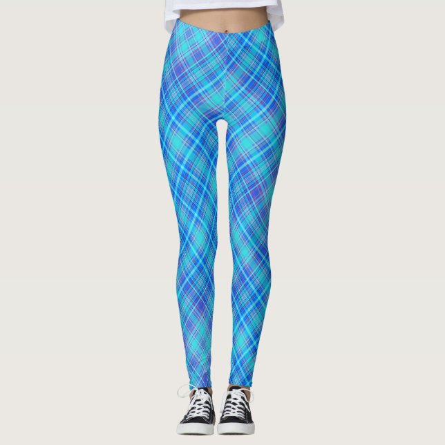Leggings Tejido de tela de plástico patrón de franjas azule (Anverso)