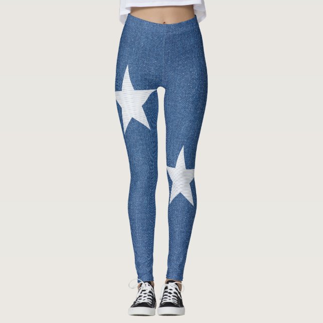 Leggings tejido textil original azul moda jean y estrella (Anverso)