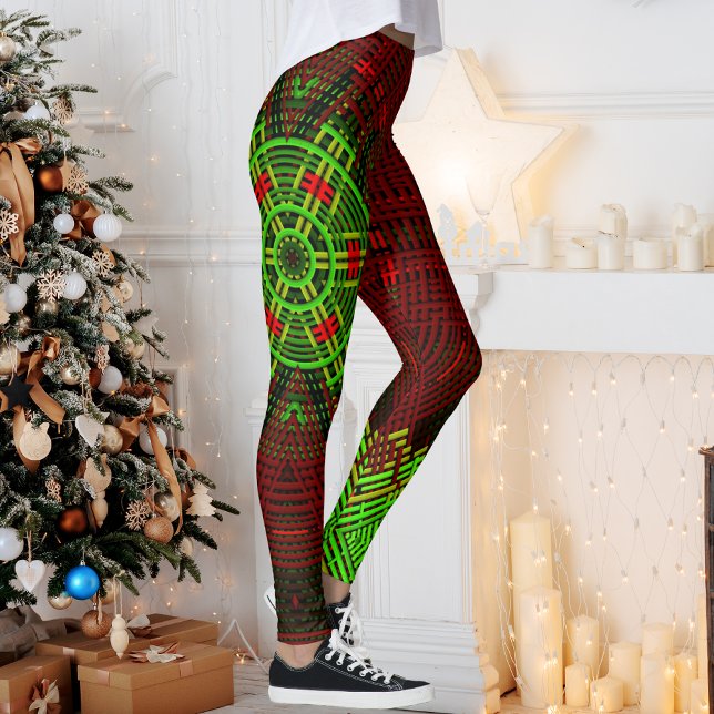Leggings Tejidos festivos Mandala rojo y verde (Subido por el creador)