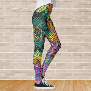Leggings Tejidos Mandala Verde azulado amarillo y rosa