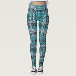 Leggings Tejidos turquesa, fondo texturado.