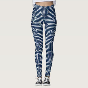 Leggings Tela de barro africana de martillo azul y blanco d