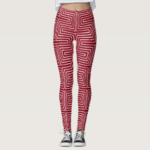 Leggings Tela de barro africana de Maze rojo y blanco