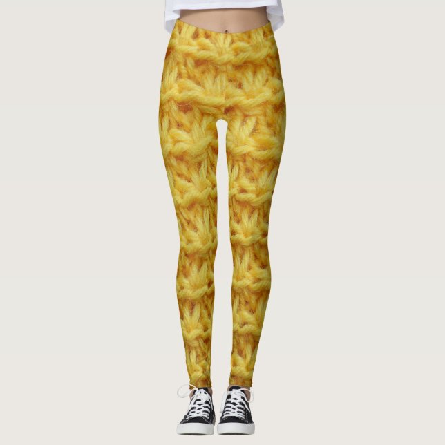 Leggings Tela de punto amarillo: textura rayada. (Anverso)