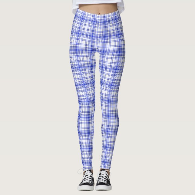 Leggings Tela escocesa blanca azul 2 (Anverso)