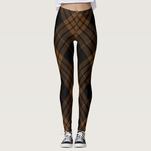 Leggings Tela escocesa de tartán Brown negro diagonal de (Anverso)
