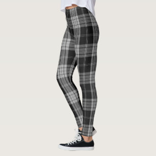 Leggings Tela escocesa de tartán grande de lino gris negra