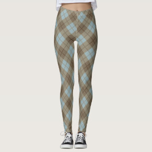 Leggings Tela escocesa diagonal en azul y Brown