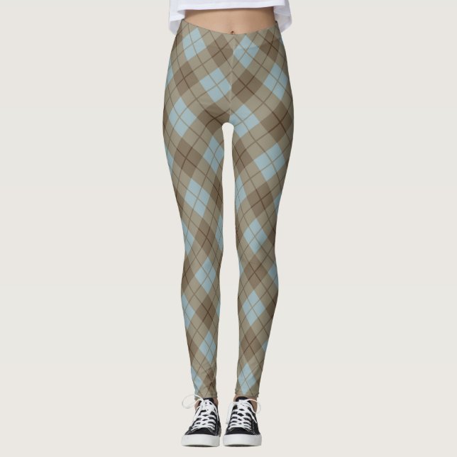 Leggings Tela escocesa diagonal en azul y Brown (Anverso)