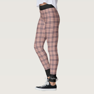 Leggings Tela escocesa rosada y gris personalizada con el