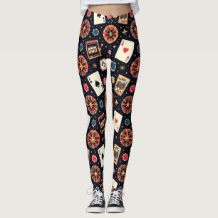 Leggings tema de patrón de casino sobre negro