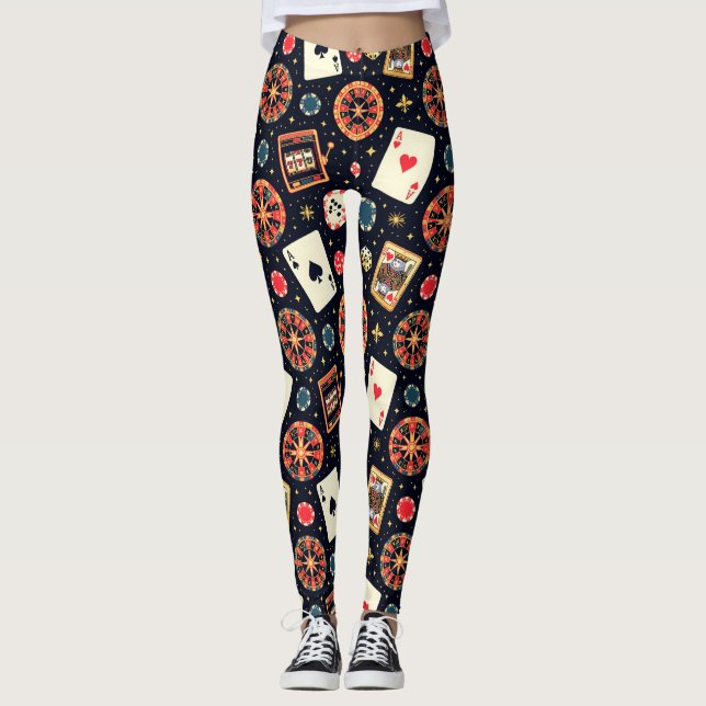 Leggings tema de patrón de casino sobre negro (Anverso)