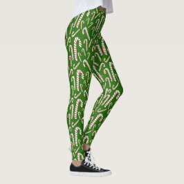 Leggings Temporada de vacaciones Artístico Candy Cane-Green