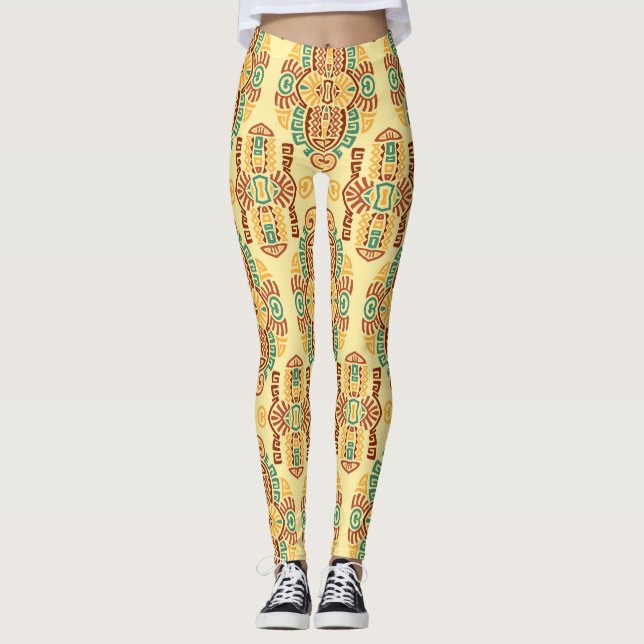 Leggings Tendencia de cosecha étnica: mosaico sin foco bohe (Anverso)