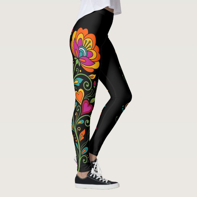 Leggings Tendrils de Poder Floral Retro Borde 19 (Derecha)