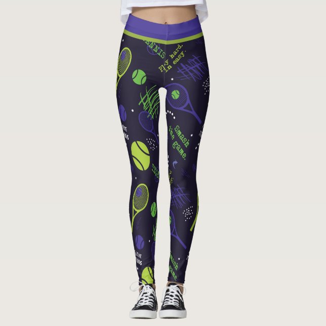 Leggings Tenis verde 💚 y 💜 púrpura oscuro (Anverso)