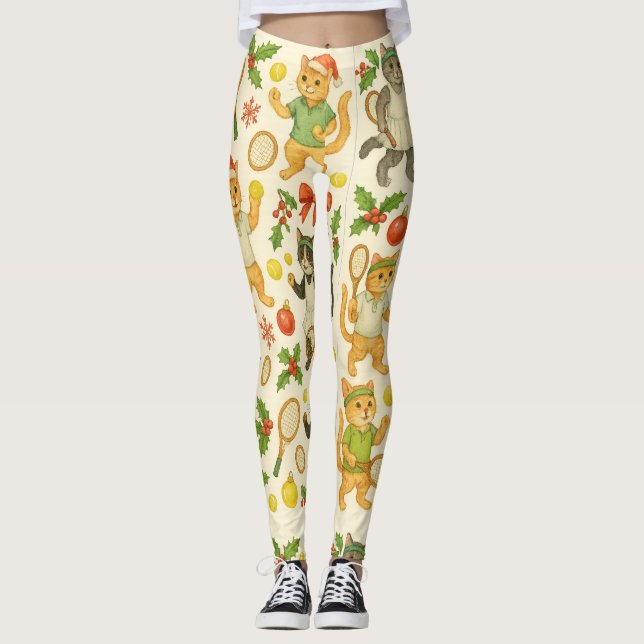 Leggings Tennis Christmas themed for Player cat lovers (Anverso)