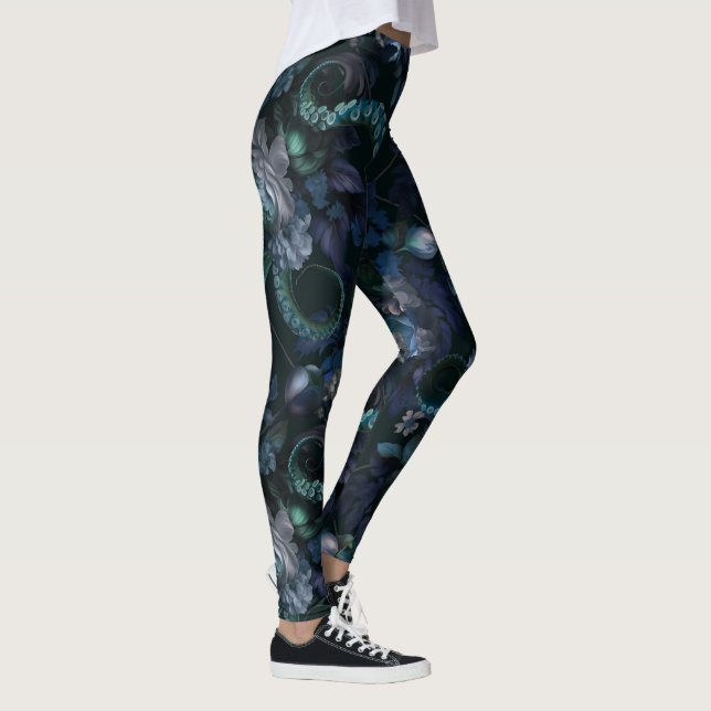 Leggings Tentáculo gótico Cthulhu Turquesa con flores (Derecha)