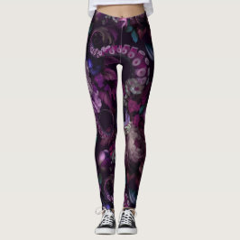 Leggings Tentáculo gótico oscuro rosado con flores